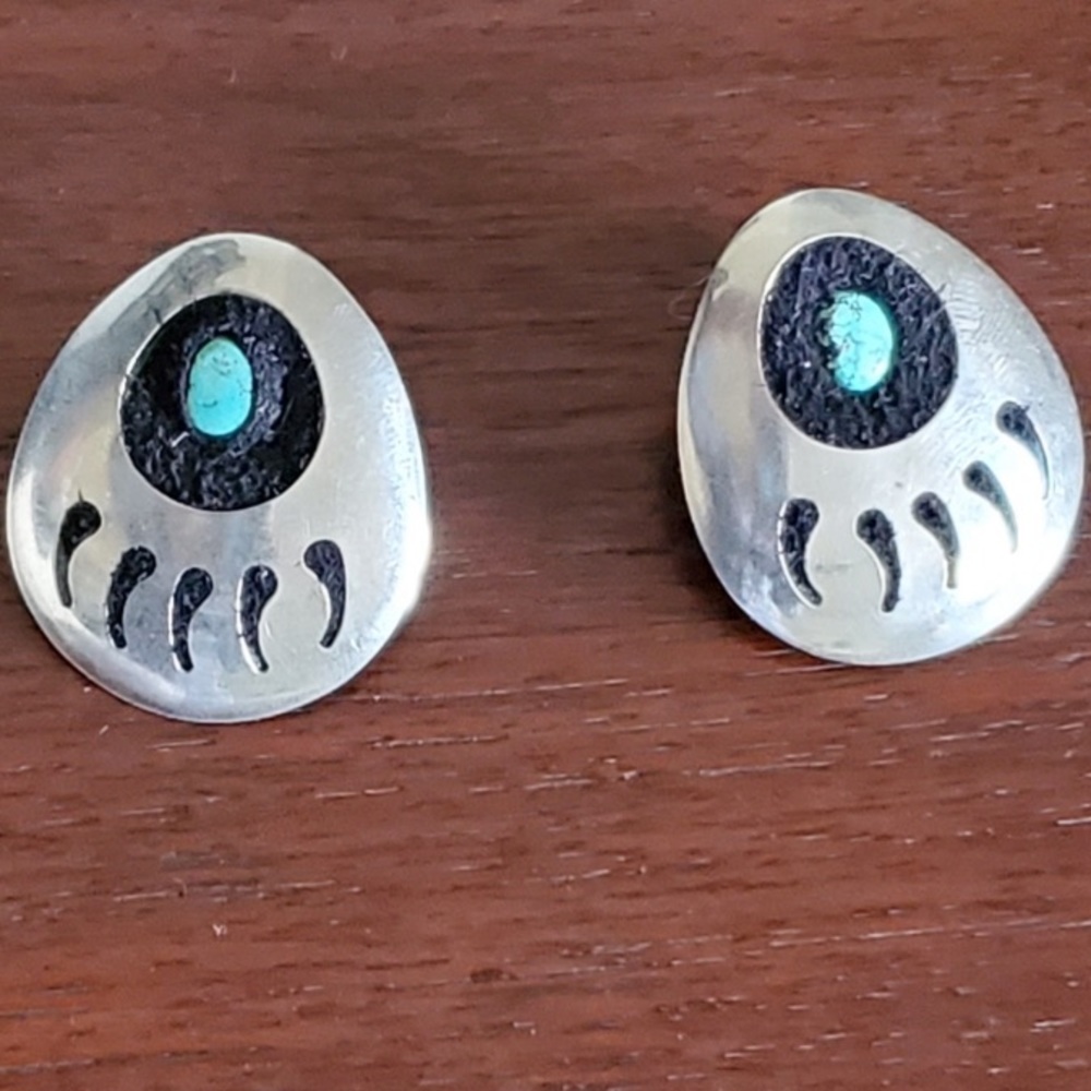 BIG Navajo Sterling & Turquoise Bear Paw Earrings